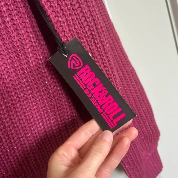 Pink rock and roll denim knit sweater - Picture 3 of 4